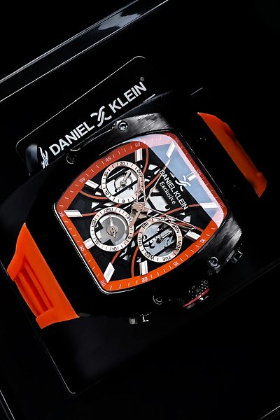 Daniel Klein Exclusive Rectangle Men Wristwatch Waterproof Orange Silicone Cord Gift Wristband Dke2138C4