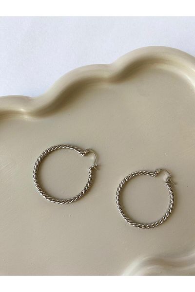 marsel aksesuar Xuping Silver Twist Model Hoop Earrings