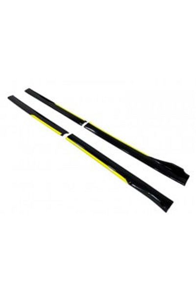 DELUXETUNING Exterior Prelungire praguri Set 2 Prelungiri praguri tuning 210 cm, negru lucios cu buza galbena