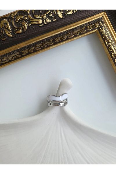 1881 STORE Steel Silver - Gold Asymmetric Adjustable Enamel Ring