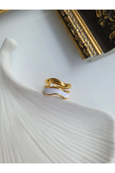 1881 STORE Steel Silver - Gold Asymmetric Adjustable Enamel Ring