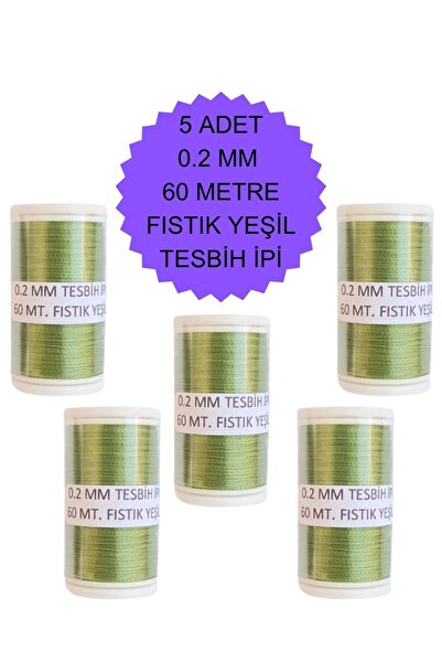 Eskişehir hobi sanat 5 قطع 0.2 مم 60 متر خيط تسبيح لون أخضر فستقي (أفضل خيط تسبيح)