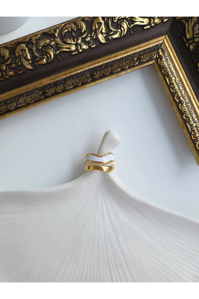 1881 STORE Steel Silver - Gold Asymmetric Adjustable Enamel Ring