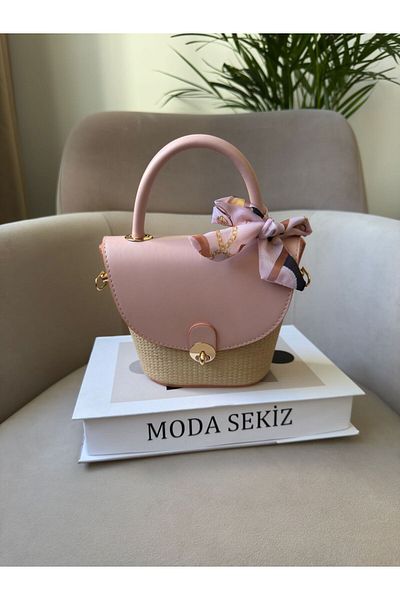 Moda Sekiz Women's Straw Detail Cross Strap Hand and Shoulder Bag