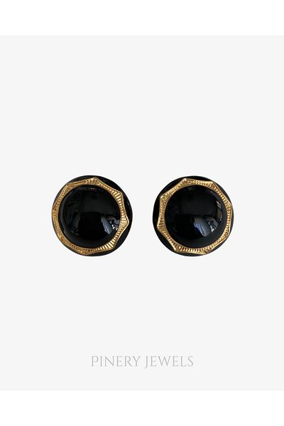 Pinery Jewels Oval Black Stone Women's Earrings Pair 2.5 cm