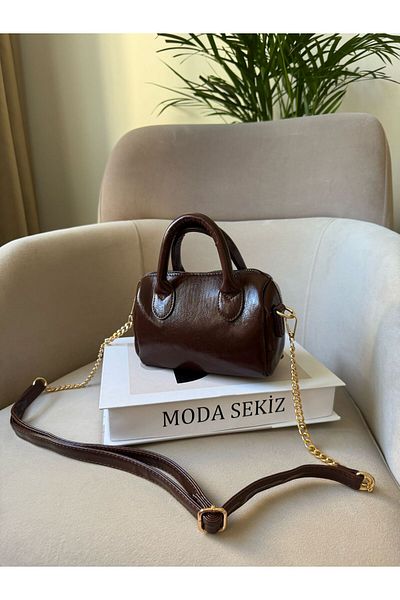 Moda Sekiz Women's Patent Leather Mini Cross Strap Hand and Shoulder Bag