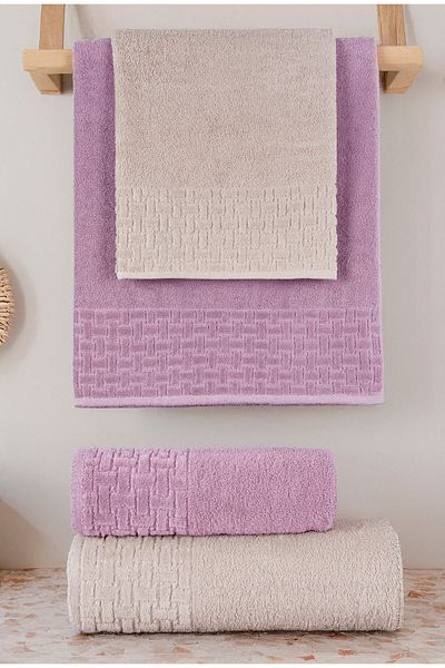 Miss Paris Home Knitted 4-Piece Bath Towel Set Turkish Bath Set 100% Cotton