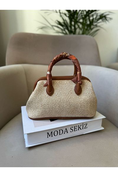 Moda Sekiz Дамски сламен шал с голям вътрешен обем и чанта през рамо