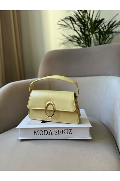 Moda Sekiz Γυναικεία χρυσή τσάντα χιαστί με λουράκι χεριού και ώμου