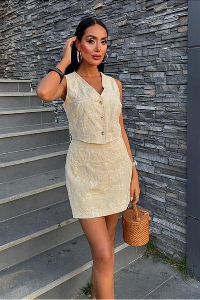 JANES Embroidered Vest Shorts Skirt Linen Suit 10226-08