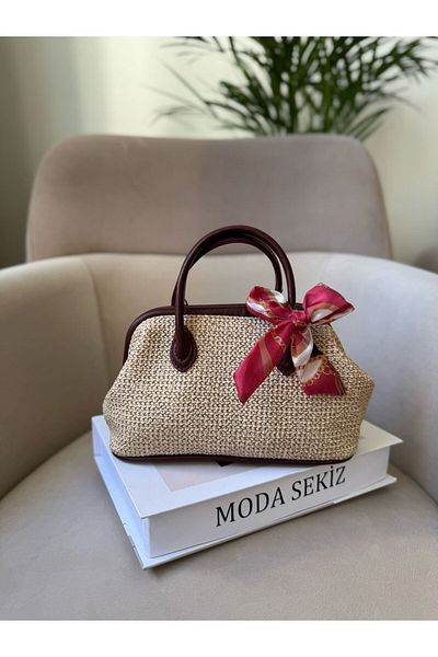 Moda Sekiz Accesoriu pentru șal de paie pentru femei, cu detaliu interior, cu curea încrucișată lată, geantă de mână și de umăr