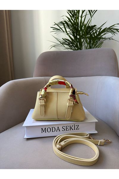 Moda Sekiz Mini șal de culoare galben unt pentru femei, cu accesorii, geantă de mână și de umăr
