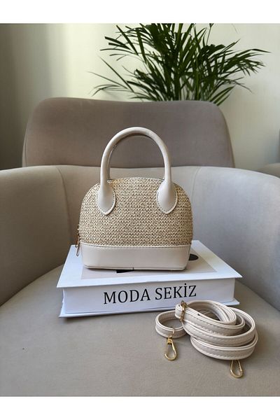 Moda Sekiz Geantă de mână și de umăr pentru femei, cu detalii din piele artificială din paie