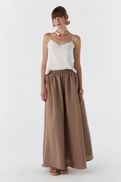 Shopping Shop Modal Fabric Skirt with Pockets Beige