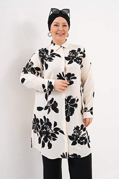 Polologin Butik Чорно-біла туніка з квітковим візерунком