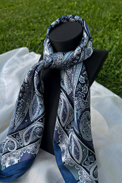 MİLSO Blue Bohemian Paisley Patterned Bandana - Scarf - Foulard 70X70 cm