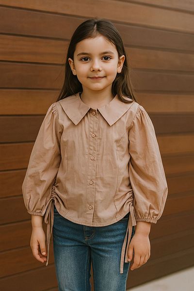 Minigimin Cicileri Детска риза My Little One's Cicileri Terikoton с набран памук и детайли - цвят млечно кафе
