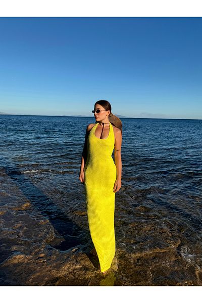 ForOus Yellow Boyundan Must Pass Seesaw Wrap Fabric Trend Back Open Dress