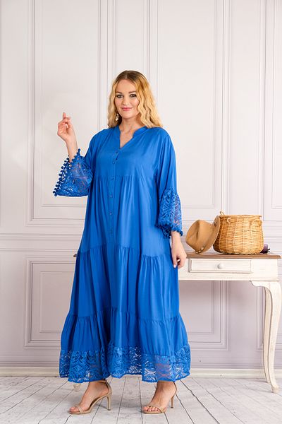 bohostyle Rochie Albastru Lunga Cu Dantela Cu Bust Între 115 Cm Și 130 Cm
