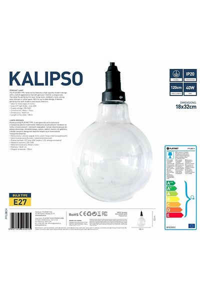Platinet PLATINET pendant - KALIPSO, E27, 18x32cm, Glass,[44029]