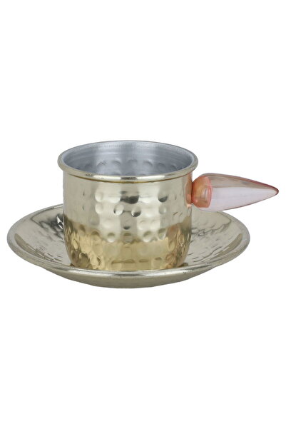 Generic كوب فولاذي من معرض السيف، سعة 0.25 لتر، مع صحن - ذهبي