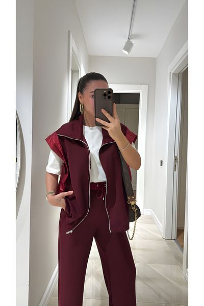 TLG GİYİM Women's Vest Pants Suit Waist Elastic Zipper Vest Stylish Bottom-Top Suit