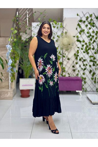 Punta Otantik Vl3040 Sleeveless Floral Printed Voile Dress Black
