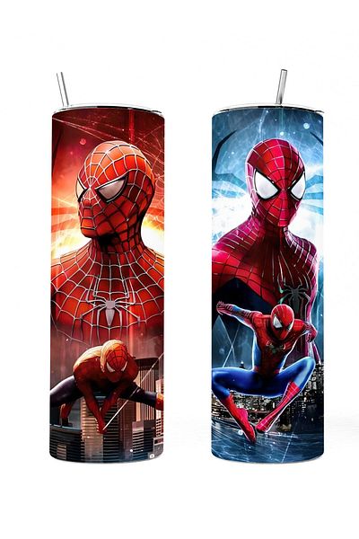 MECKSA Marvel Spiderman Design Tumbler Straight Tumbler double Wall Insulated Tumbler with Straw 20 oz
