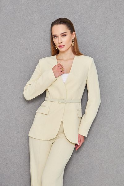 LOVELF Belted V-Neck Suit Lemon
