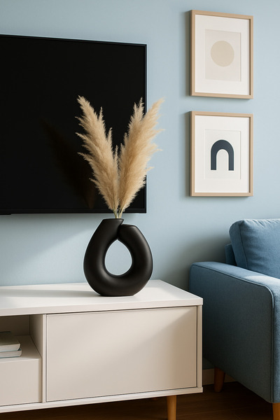 Living مزهرية سيراميك بيضاوية بتصميم عصري وبسيط، 19 سم، أسود