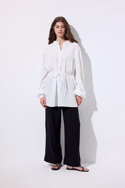 Manuka MUSLIN EMBROIDERED SHIRT Ecru