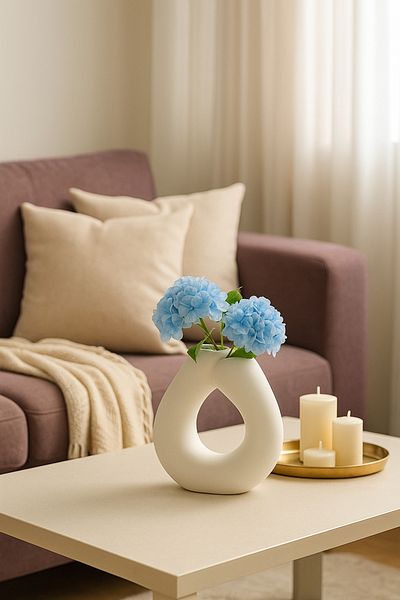 Living Oval Ceramic Vase with a Modern, Minimalist Design,19 cm , white
