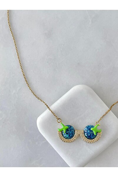 Seda Bijuteri قلادة نظارة مطلية بالمينا من الفولاذ باللون الأخضر والذهبي