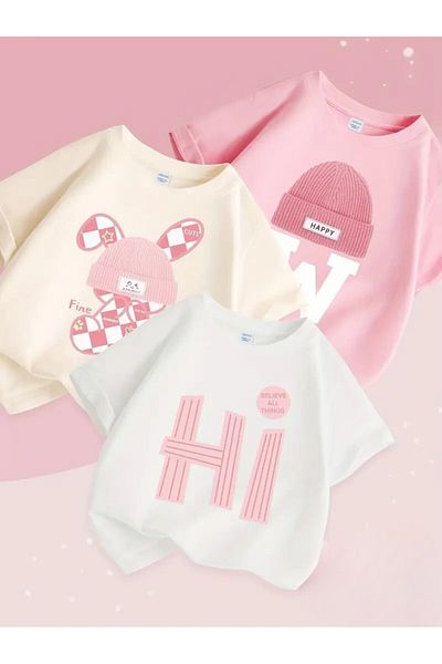 Touz Moda Μπλουζάκι 3 τεμαχίων Hi Cute Kids Design Unisex Oversize