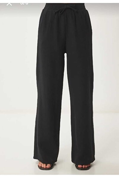 ECK MODA Γυναικείο παντελόνι από ύφασμα μουσελίνας με ελαστική μέση και τσέπες