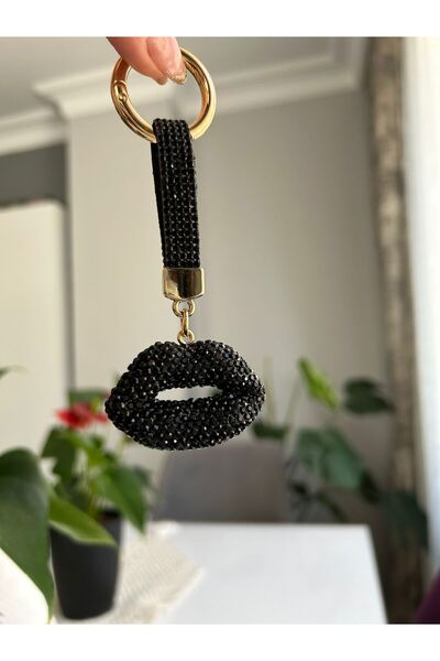 ELENKA سلسلة مفاتيح موديل الشفاه السوداء مع حجر الزركون