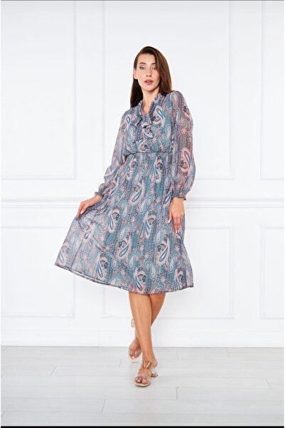 ekshe Kadın Şifon Desenli Astarlı Elbise