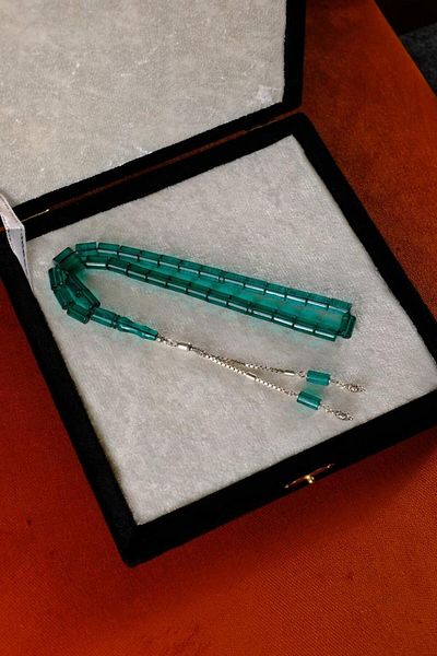 dergah tesbih Silver Design Fire-I Crimping Amber Water Green Cut-Me Prayer Beads