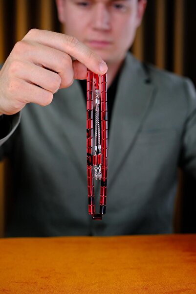 dergah tesbih تصميم فضي Fire-i Crimp Amber Red Moire Cut-me Tasbih