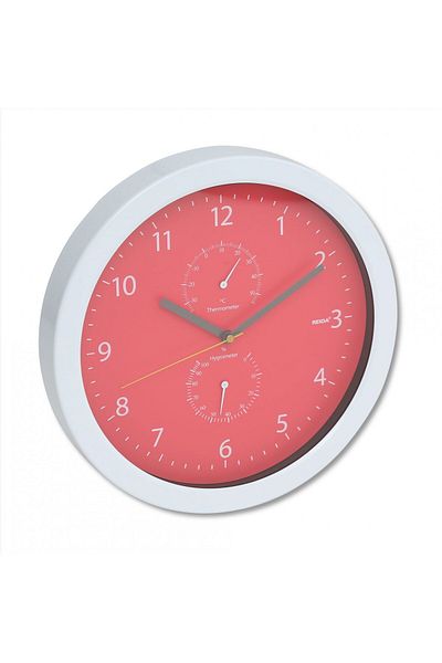 Platinet Platinet PZSRC Wall Clock with Thermometer and Hygrometer, Metal Wall Clock, Red, 25.5cm