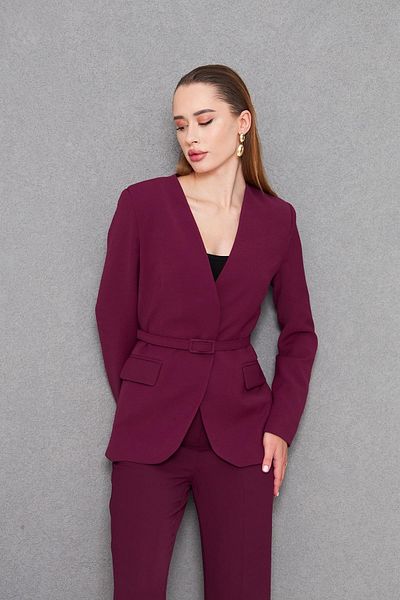 LOVELF Belted V-Neck Suit Plum