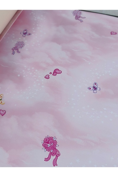 KMS HOME Pembe Çiçekli Kız Çocuk Odası Duvar Kağıdı 5 M²