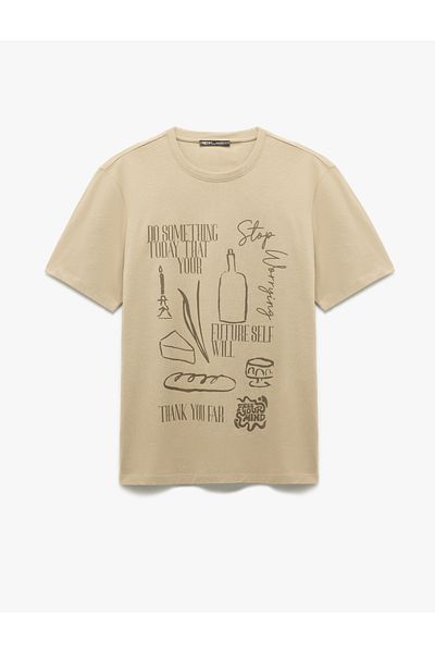 Koton Short Sleeve Regular Fit Cotton Crew Neck Printed T-Shirt