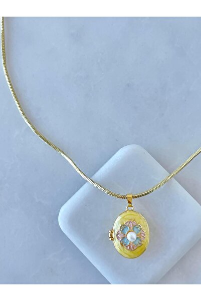 Seda Bijuteri Altın Kaplama İncili Çiçek Model Kapaklı Kolye Sarı