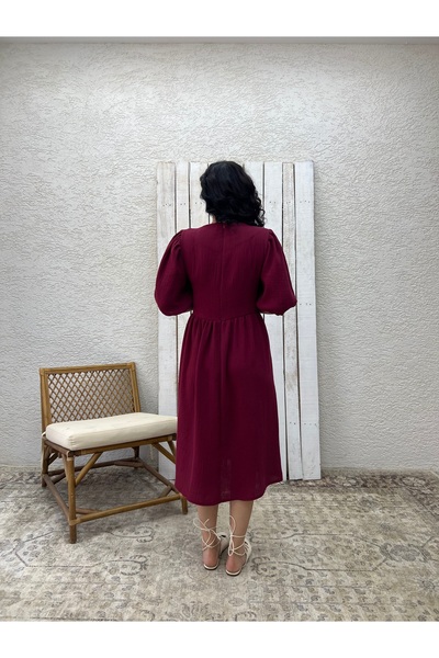 KÜÇÜĞÜM BUTİK Φόρεμα μουσελίνας μπορντό με λαιμόκοψη V