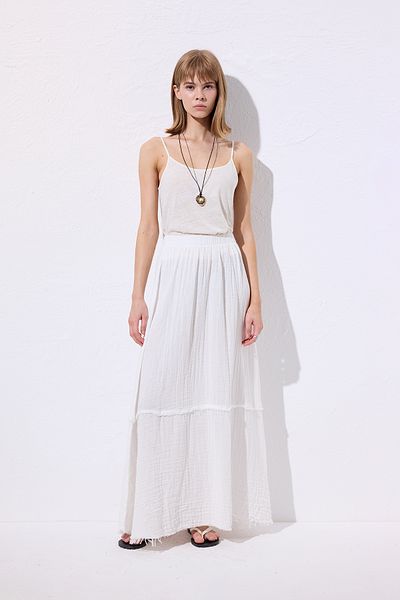 Manuka Muslin Fold Wide Skirt Ecru