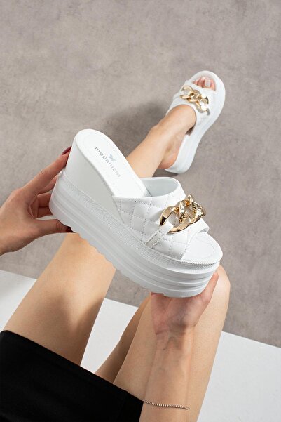 Modanizm Thira White Heeled Slippers