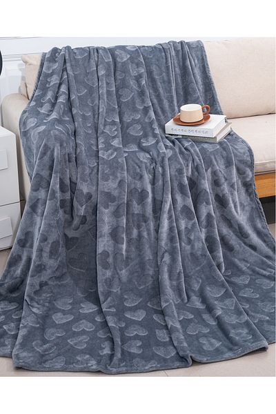 CHIRASO Cocolino CHIRASO Blanket 200x230, Heart Pattern, Soft, Colorful, for Double Bed, gray