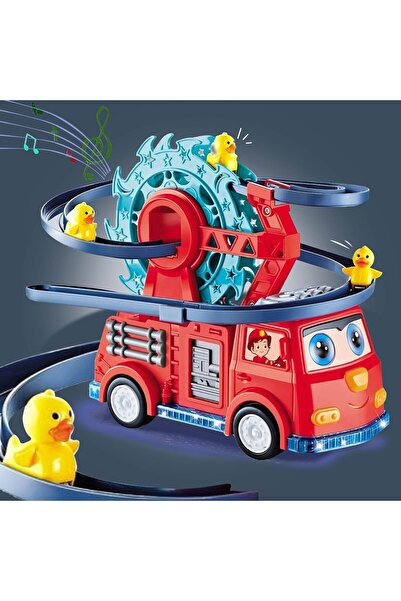 rexa لعبة شاحنة إطفاء مع لعبة تسلق بطة صغيرة وسيارة ثلاثية الأبعاد مضيئة