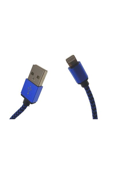 OEM USB 2.0 cable compatible with lightning connector, textile sheath, 100cm, blue with black
